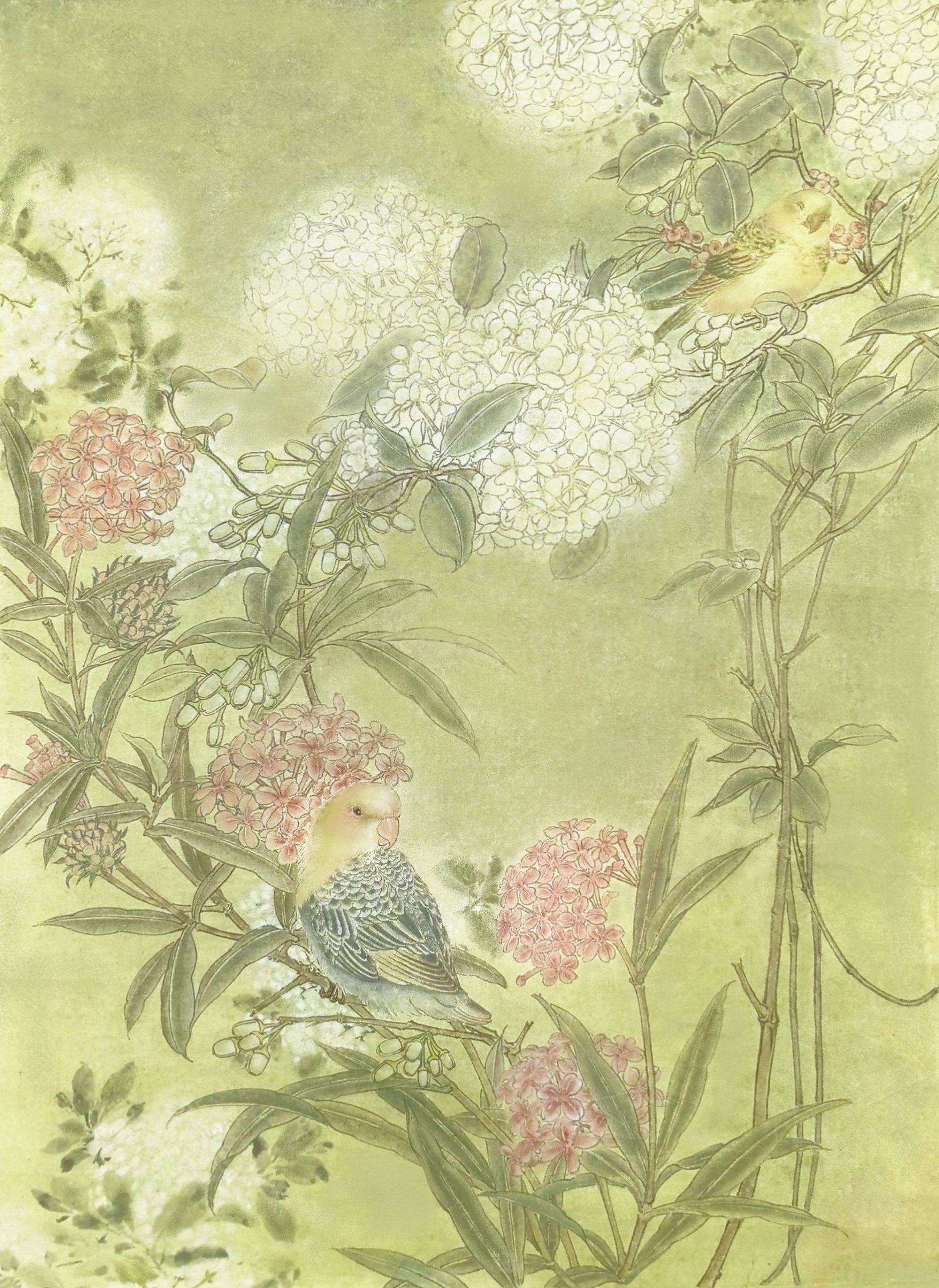 翠羽繁花共春辉